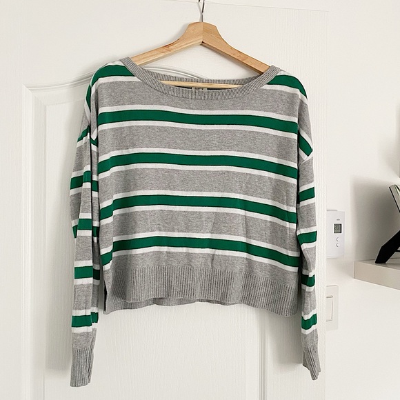 GARAGE | Grey striped crewneck sweater - Picture 1 of 7